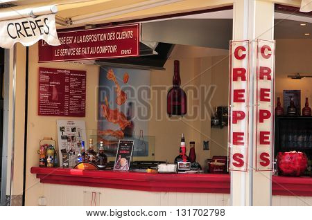 Bandol France - april 20 2016 : creperie on the main street