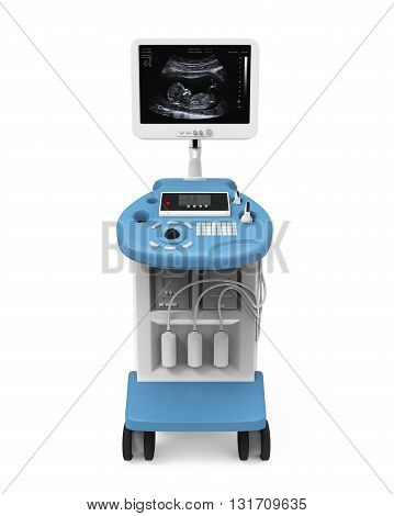 Medical Ultrasound Diagnostic Machine isolated on white background. 3D render