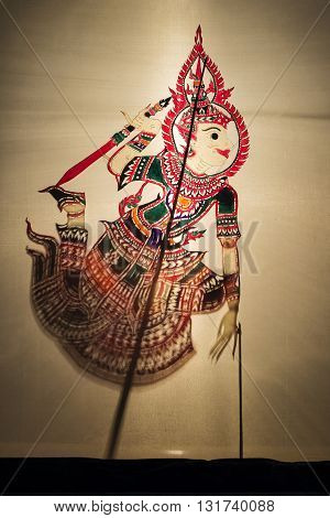 Blurred puppet shadow on fabric Traditional Thai Shadow Theatre or 'Nang Talung' in the Thai Language Thailand. (22/08/2015)