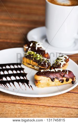 Delicious chocolate cake and a cup of coffee