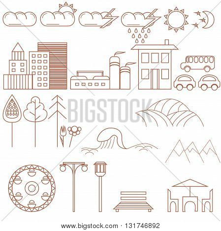 City design elements. Thin line flat vector illustration for making maps, infographics, games