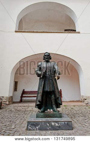 Mukachevo,ukraine - April 11,2016: Statue Of Prince Podolsky Fedir Koryatovych (1331-1414) In Castle
