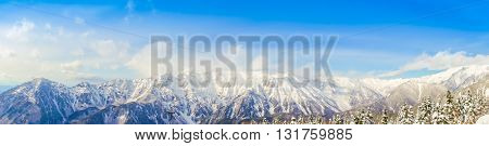 Panorama of Mountain Snow  Landscape with Blue Sky ,Japan