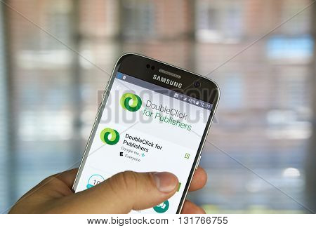 MONTREAL CANADA - MAY 23 2016 : Google DoubleClick for publishers application on Samsung S7 screen. DoubleClick offers publishers a complete ad revenue engine.