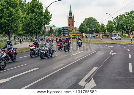 Berlin, Germany - May 28, 2016: Motorcycle parade in Berlin against violance. Motocycle demonstration on Potsdamer platz in Berlin