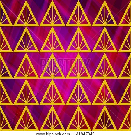 Seamless Abstract Vector Background with Yellow Triangles. Bright Geometric Backdrop. Pink Color Illustration. Can Used for Wrapping, Tamplates, Web, Ivitation, Textile, ets