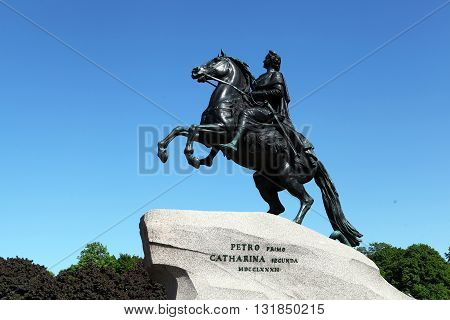 Monument to the Russian tsar (king) Peter I on the Senate Square ("Bronze Horseman"). Symbol of St. Petersburg. St. Petersburg. Russia.