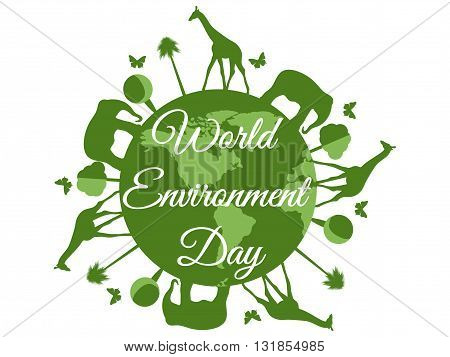 World Environment Day planet earth with animals environment day environment go green. Vector.