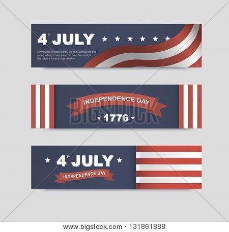 Vector banners for Independence Day of America. Set of posters for 4th of July. Illustrations for a holiday.