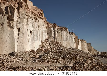 The famous sillar stone quarry Peru. A light coloured volcanic rock used in many famous colonial buildings in Arequipa leading to the name The White City.