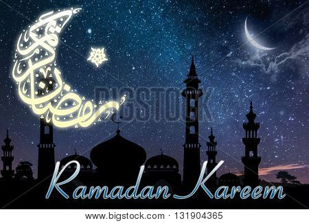 Dark background with moon and stars and masjid shadow