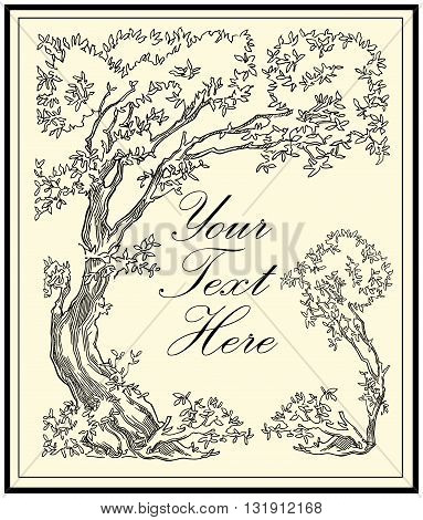 Hand drawn tree. Vectror illustration made in vintage style.