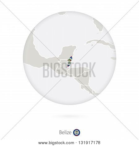 Map Of Belize And National Flag In A Circle.