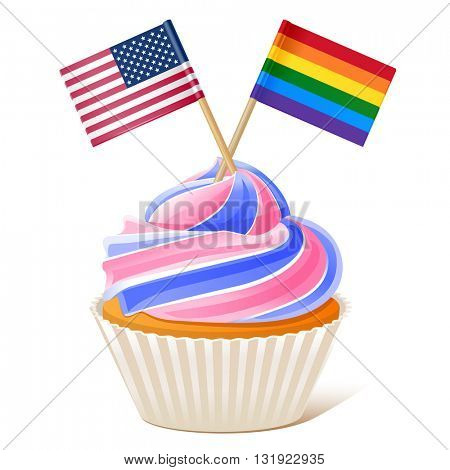 Cupcake. Rainbow flag and American flag toothpick. Gay pride 10eps
