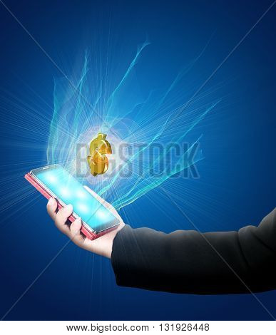 abstract with power of business concept using mobile or smartphone to make money.