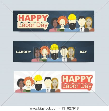 A set of banners for the day labor in America. Vector illustration of with workers