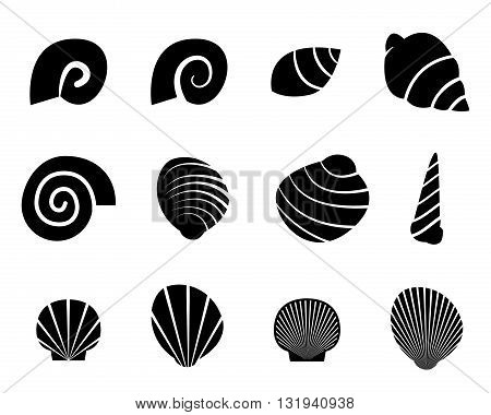 Set of shell in silhouette tattoo stylevector
