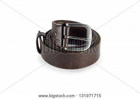 Brown leather belt. belt isolated. Classic style of men's belt. Belt or men's brown belt isolated on a background