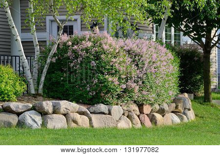 Landscaping and Rock Retaining Wall at a Residential Home