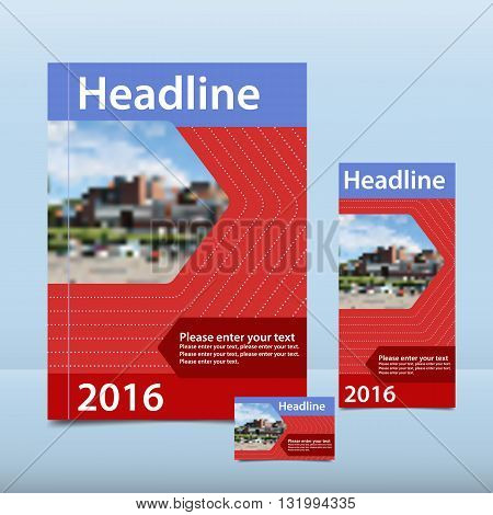 Red annual report with the pattern brochure flyer and business card design template vector flyer cover presentation abstract background flat A4 layout 1/3 A4 card - Stock Vector