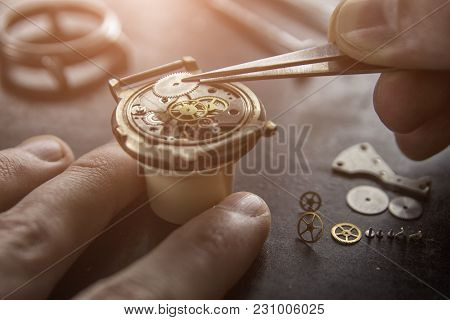 Process Of Installing A Part On A Mechanical Watch, Watch Repair