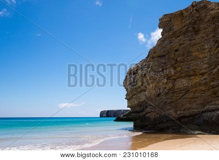 Turquoise Water On The Uncrowded Beaches Of Sagres In Algarve, Portugal