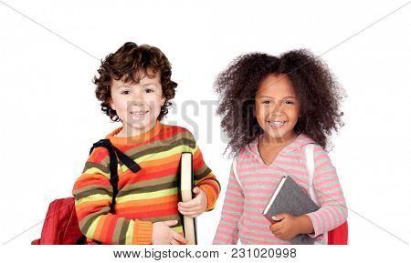 Two parter of the school isolated on a white background