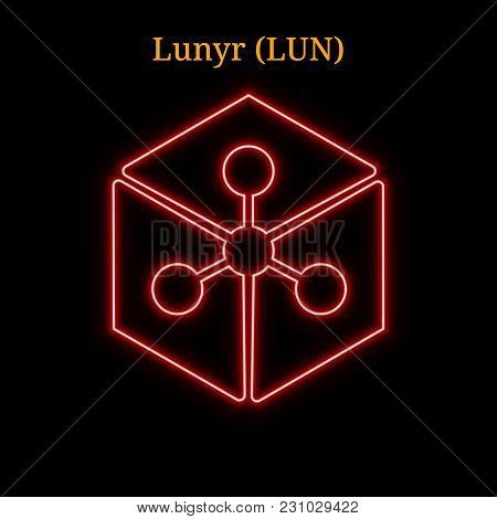 Red Neon Lunyr (lun) Cryptocurrency Symbol. Vector Illustration Eps10 Isolated On Black Background