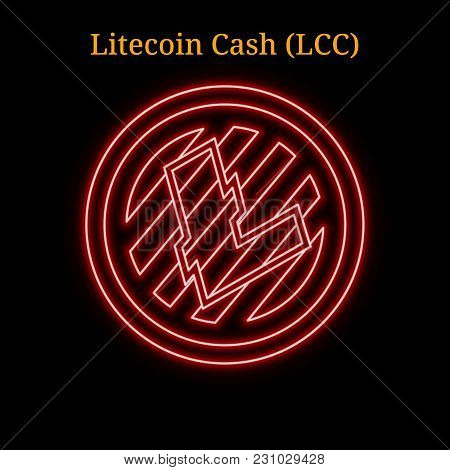 Red Neon Litecoin Cash (lcc) Cryptocurrency Symbol. Vector Illustration Eps10 Isolated On Black Back