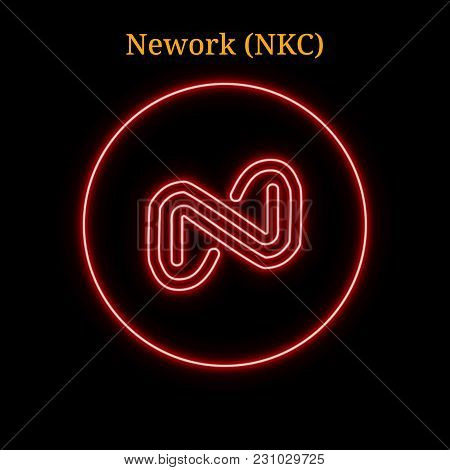 Red Neon Nework (nkc) Cryptocurrency Symbol. Vector Illustration Eps10 Isolated On Black Background