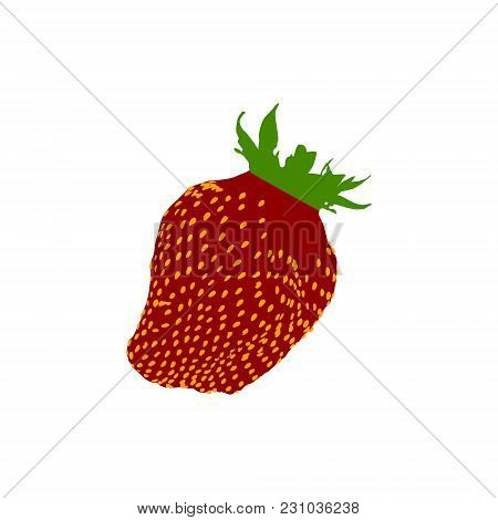 Strawberry Red Berry With Green Leaves And Yellow Grains