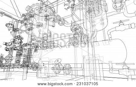 Sketch Industrial Equipment. Eps 10 Vector Format. Vector Rendering Of 3d