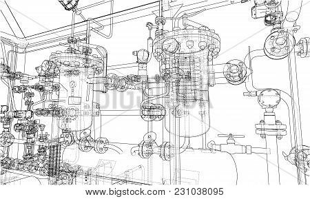 Sketch Industrial Equipment. Eps 10 Vector Format. Vector Rendering Of 3d