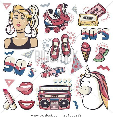 Colorful Retro Collection Fashion Patch Badges With Lips, Sneakers, Girl, Unicorn, Ice Cream, Tape R