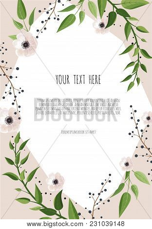 Floral Wreath With Green Leaves. Frame Border With Copy Space.