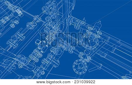 Sketch Industrial Equipment. Eps 10 Vector Format. Vector Rendering Of 3d