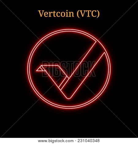 Red Neon Vertcoin (vtc) Cryptocurrency Symbol. Vector Illustration Eps10 Isolated On Black Backgroun