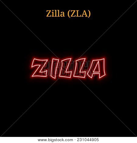 Red Neon Zilla (zla) Cryptocurrency Symbol. Vector Illustration Eps10 Isolated On Black Background