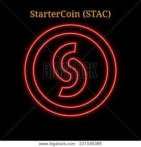 Red Neon Startercoin (stac) Cryptocurrency Symbol. Vector Illustration Eps10 Isolated On Black Backg