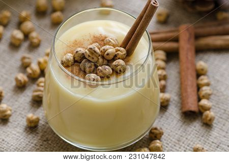 Boza Or Bosa, Traditional Turkish Drink With Roasted Chickpeas And Cinnamon