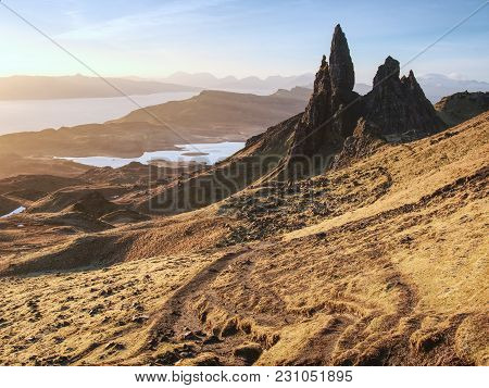Hiking At  The Old Man Of Storr. The Old Man Of Storr Is One Of The Most Photographed Wonders In The