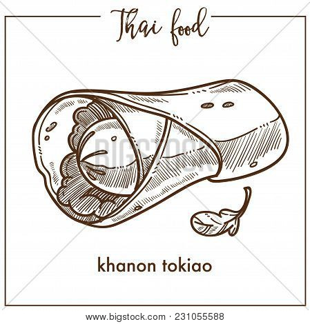 Sweet Delicious Khanom Tokiao Dish From Thai Food. Thin Pancake Filled With Sweet Custard Cream And 