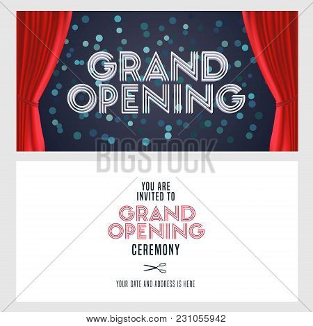 Grand Opening Vector Banner, Illustration, Invitation Card. Template Festive Invite Design With Red 