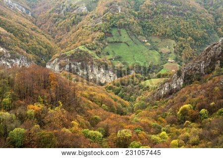 Autumn landscape in Cernei Mountains, Carpathians Range, Romania, Europe