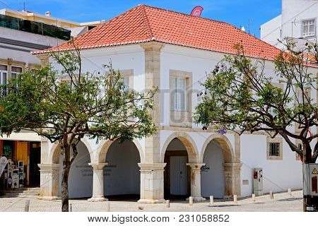 Lagos, Portugal - June 9, 2017 - View Of The Old Slave Market Building In The Town Square, Lagos, Al