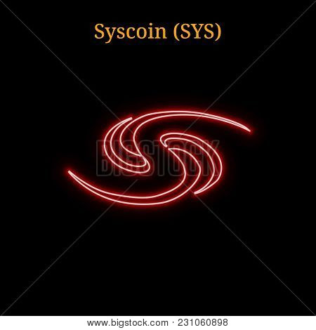Red Neon Syscoin (sys) Cryptocurrency Symbol. Vector Illustration Eps10 Isolated On Black Background