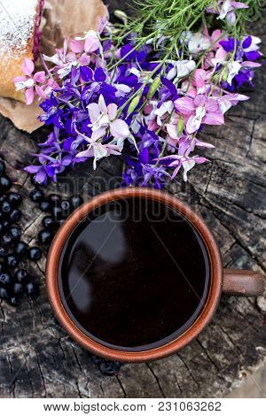 Spresso Coffee And Summer Flowers. Summer Breakfast.