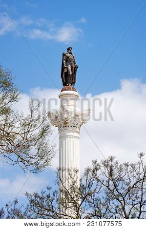 Statue Of Don Pedro Iv On The Don Pedro Square Also Called Rossio In Lisbon In Portugal.