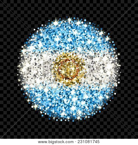 Argentine Republic Flag Sparkling Badge. Round Icon With Argentina National Colors With Glitter Effe