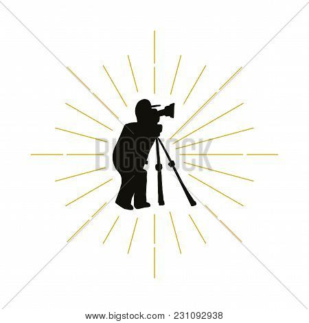 Retro Photographer Silhouette Logo. Photomaster Sign And Vintage Logotype. Photo Or Video Recording 